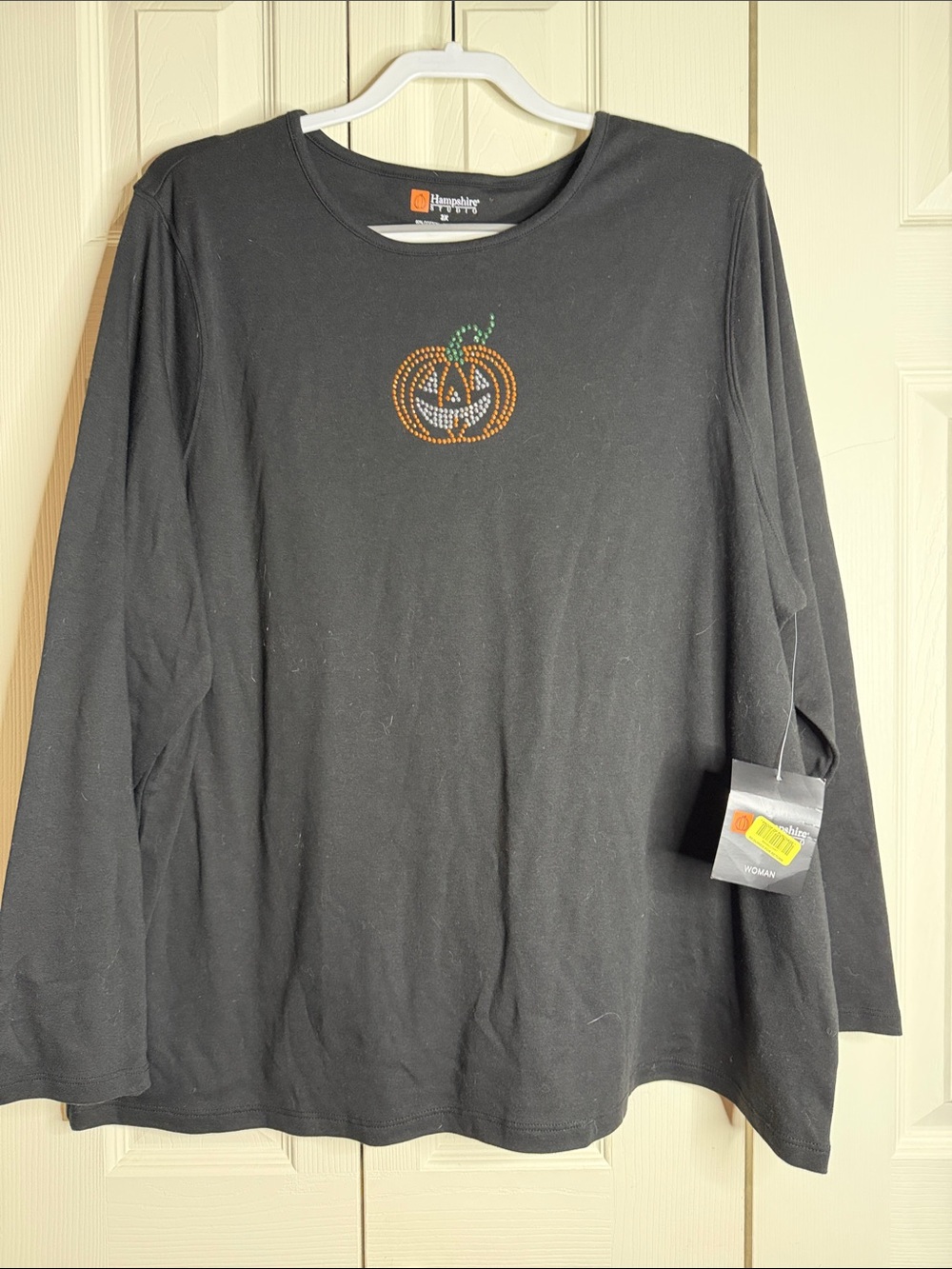 Hannah Long-Sleeve Black Rhinestone Pumpkin Tee